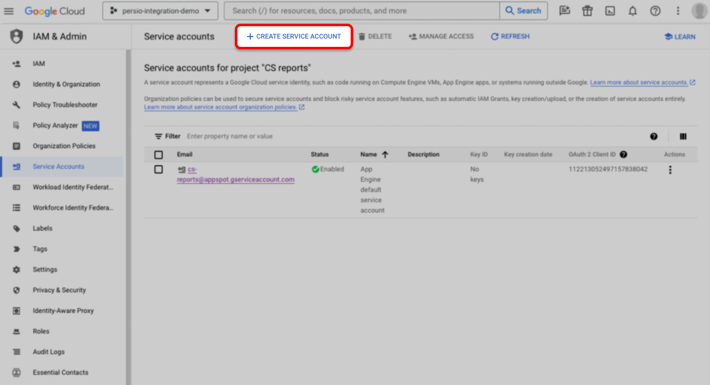 Create Service Account